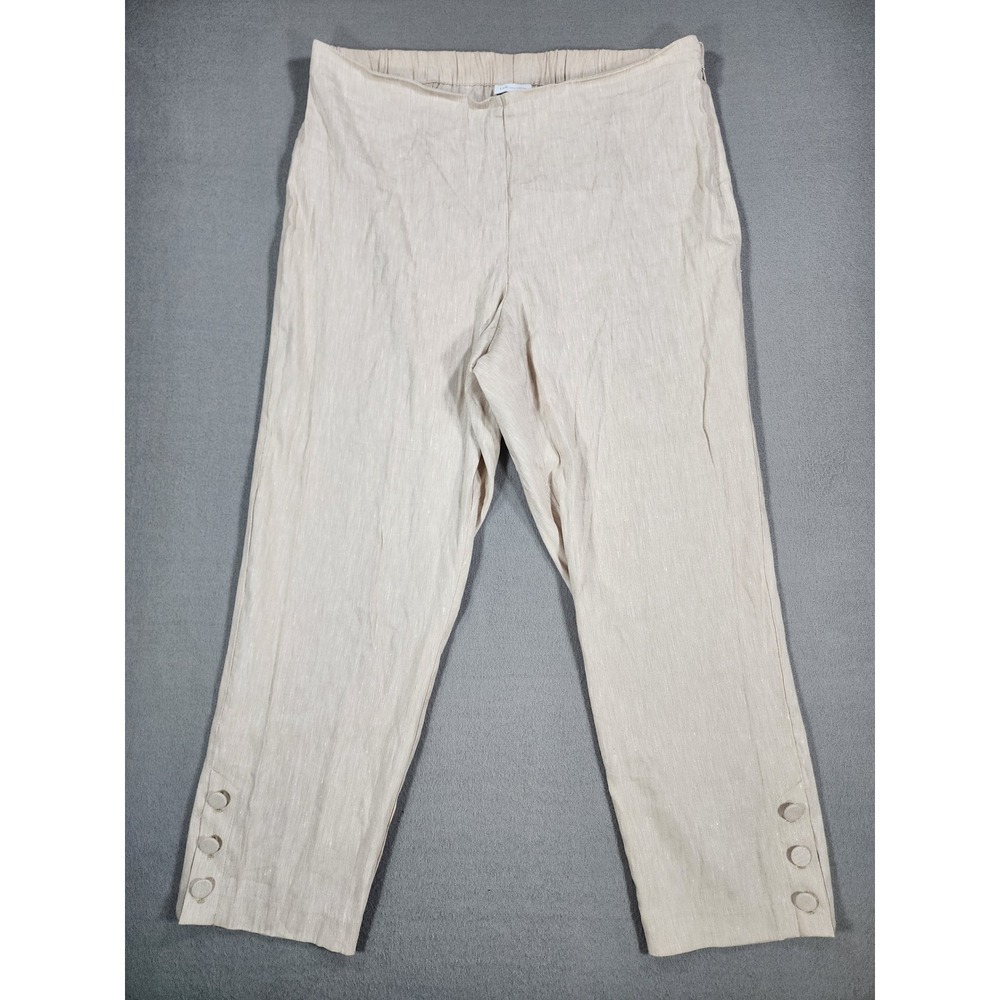 J Jill Linen Stretch Casual Coastal Ankle Pant Large Elastic Waist Button Hem